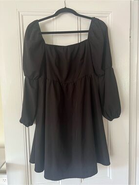 Black Puff-Sleeve Square Neck Mini Dress